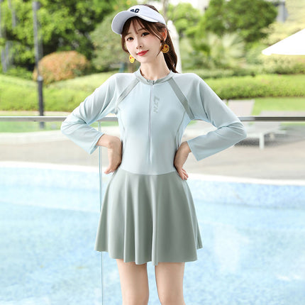 Swimsuit for Women 2025 New One-Piece Long-Sleeved Sun Protection for Fat Girls to Cover the Flesh, Conservative Large Size Training Swimming Quick-Drying