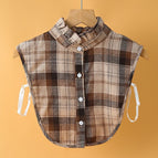 Coffee brushed plaid stand collar
