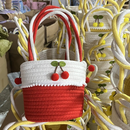 Cute Baby Souvenir, Cute Dog Cotton Thread Woven Bag, Hand-Held Cartoon Small Fresh Basket Bag, Hand-Held Women's Bag