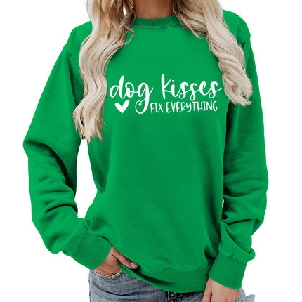 Foreign trade supply dog kisses printed round neck women's top vests autumn and winter coat casual wide pine Europe