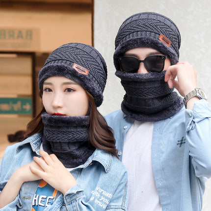 Winter Scarf Hat Two-Piece Set Fleece-Lined Warm Knitted Hat Outdoor Cycling Cold-Proof Woolen Hat Men's Pullover Hat