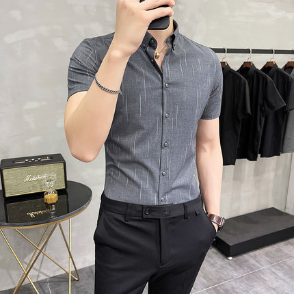 Foreign trade wholesale new men's meteor shower printing short sleeve shirt slim fashion British business casual shirt