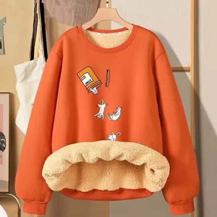 Sweater for women fleece-lined thickened winter 2022new lambswool plus size women's round neck autumn clothing lambswool coat for women