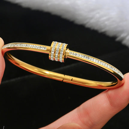 Titanium Steel Bracelet Does Not Fade, Diamond-Encrusted Real Gold Electroplated 18K Gold Stainless Steel Bracelet Douyin Cross-Border Same Style