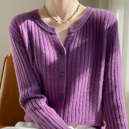 Autumn and Winter New Versatile Loose Sweater Niche Short Cardigan with Round V-Neck Design Ribbed Knit for Women