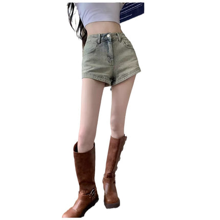American Retro Hot Girl Denim Shorts Women's Pear-shaped High Waist Slimming Design Sense Niche A- shaped Hip Hot Pants