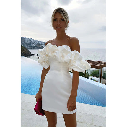 New Hot-Selling Ebay Aliexpress Pure Color Tube Top Floor Shoulder Fungus Dress