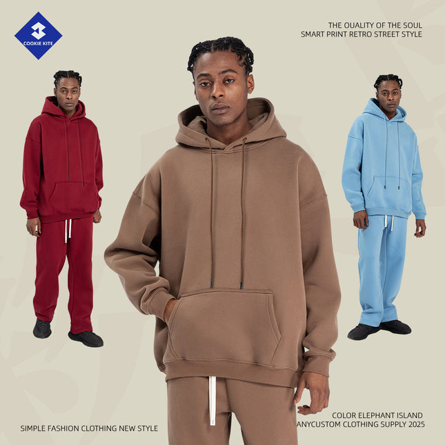 Cai Xiang Island Men's Clothing | Autumn and Winter Cross-Border American-Style Fleece Hoodie Men's Street Fashion Hooded Sweatshirt with Drawstring