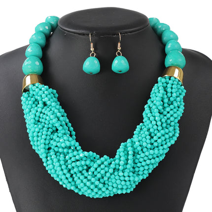 Cross-Border Woven Three-Piece Set of Beaded Rice Beads Multi-Layer Exaggerated Retro Ethnic Style Bohemian Necklace Set for Women