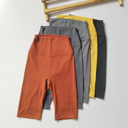 Five-Point Pants ~ Brushed No-Awkward-Line Sports Fitness Pants High-Waisted Cycling Pants Tight Yoga Shorts Yoga Pants