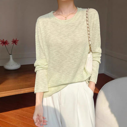 Spring and Autumn New Pullover Loose Lazy Long Sleeve Design Thin Sunscreen Knitted Blouse Women's T-Shirt Outer Top