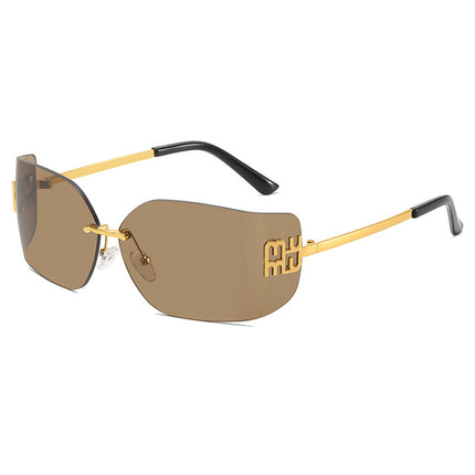 Curved Surface Frameless Sunglasses Women's 2025 New Suit Fit Square Face High Sense Large Frame Small Women's Sunglasses