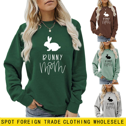 Amazon Cross-Border Export European and American Fashion Bunny Mom Fun Casual Women's Loose Long-Sleeved Round Neck Sweatshirt