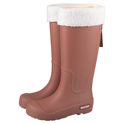 2024 New Cross-border Time Wear Rain Boots Women's High Rain Boots Outdoor Korean-style Waterproof Warm Long Boots