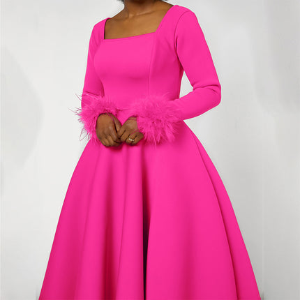 D451 Party Dress Independent Station Winter Elegant Fur Decoration Large Skirt Dress African Dress