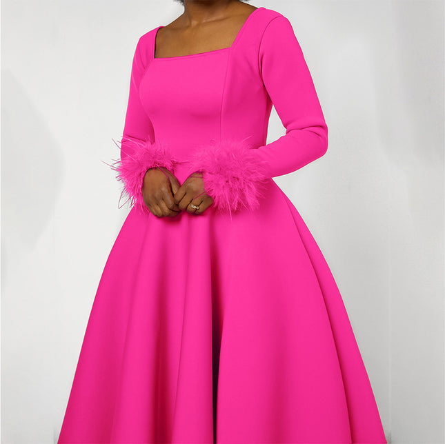 D451 Party Dress Independent Station Winter Elegant Fur Decoration Large Skirt Dress African Dress
