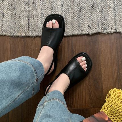 Roman Style Sandals Beach Shoes 2025 Summer New Niche Design Flats Evening Style Leather Splicing Women's Shoes