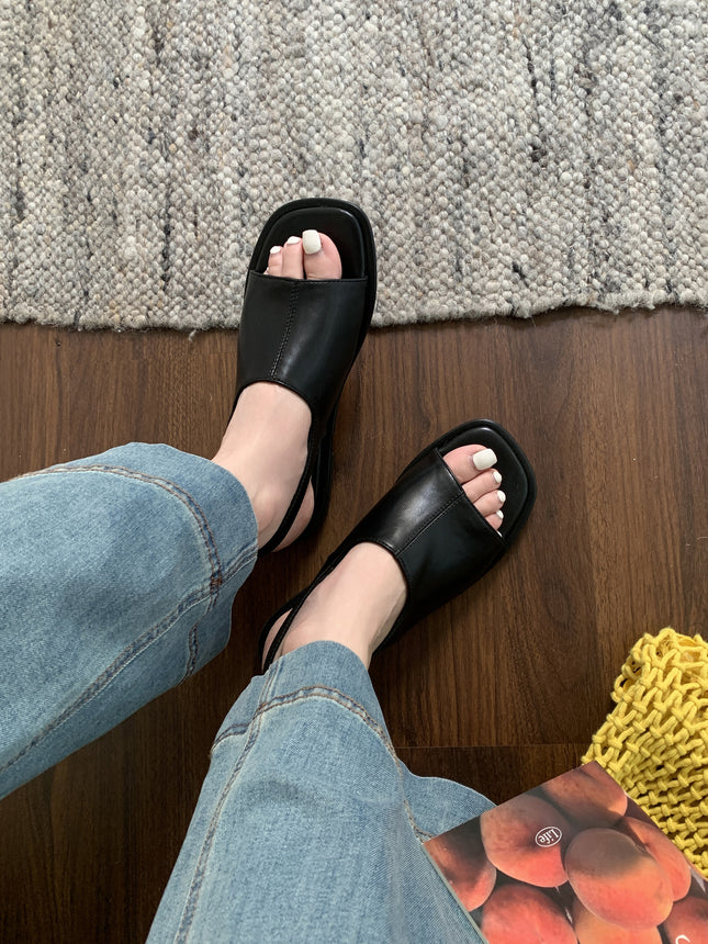 Roman Style Sandals Beach Shoes 2025 Summer New Niche Design Flats Evening Style Leather Splicing Women's Shoes
