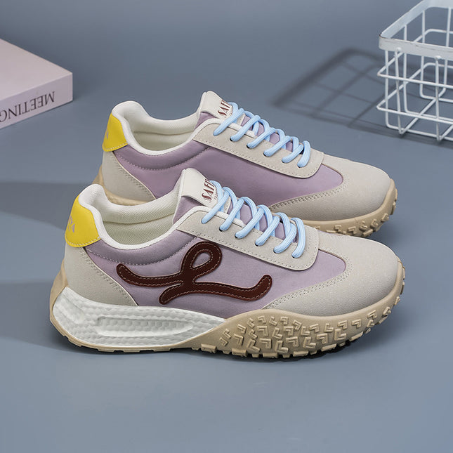 Women's Training Shoes 2025 Summer New Breathable Lightweight Soft Sole Casual Sports Shoes Height-Increasing Niche Leather Panel Shoes for Women