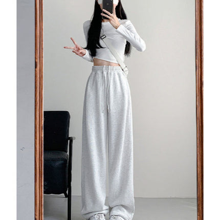 White and Grey Sports Pants Women's Draped 2024 Summer New Loose Slimming Wide-Leg Casual Foot Sweatpants