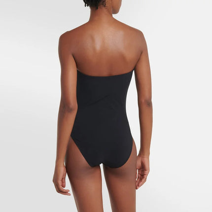 2024 European and American Swimwear New Simple Black and White Contrast Color one-piece Swimsuit Women's Cross-border Explosion 25099