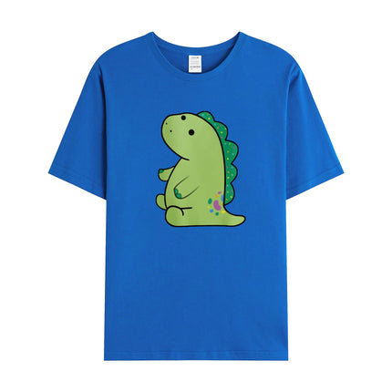 Cross-Border Summer New Product Cartoon Dinosaur Pattern Men's Cotton Loose Combed Cotton Pullover Round Neck Short Sleeves
