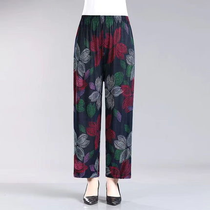 Cross-Border Popular Summer Women's Ice Silk Pants for Middle-Aged and Elderly, Loose Casual Home Pants, Elastic Plus-Size Pants for Square Dancing