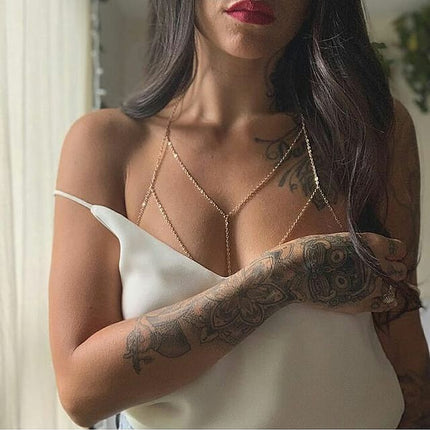 European and American Cross-Border Jewelry Sexy Exaggerated Beach Chain Chest Chain Nightclub Beach Fashion Sequin Tassel Body Chain