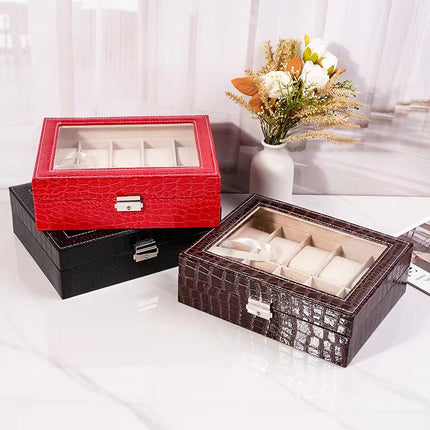 High-End Crocodile Pattern Multi-Compartment Watch Box Jewelry Box Finished Product 10-Compartment Bracelet Jewelry Storage Display Box Cross-Border Shipping