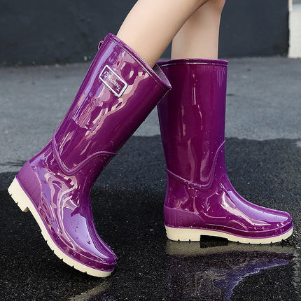 New Style Rain Boots for Women, High-Top Rain Boots, Korean Style Non-Slip Waterproof Boots, Thickened and Wear-Resistant Work Overshoes, Long Waterproof Shoes