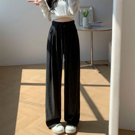[Lightning Warehouse Hot Style] Glutinous Rice Pants Women's New High Waist Wide Leg Drape Loose Small Velvet Casual Straight-Leg