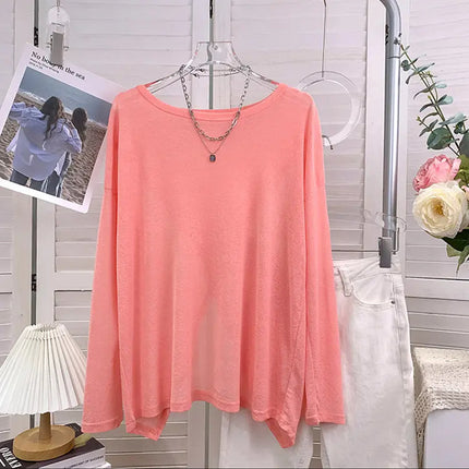 Macaron Color Ultra-White Sunscreen Clothing for Women, Front and Back Two-Wear Slit Niche Design Sunscreen T-Shirt Air-Conditioning Shirt