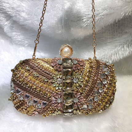 Beaded Bag Classic Handmade Bead Embroidered Evening Bag Retro Coffee Gold Evening Bag Women's Nightclub Clutch Cosmetic Bag