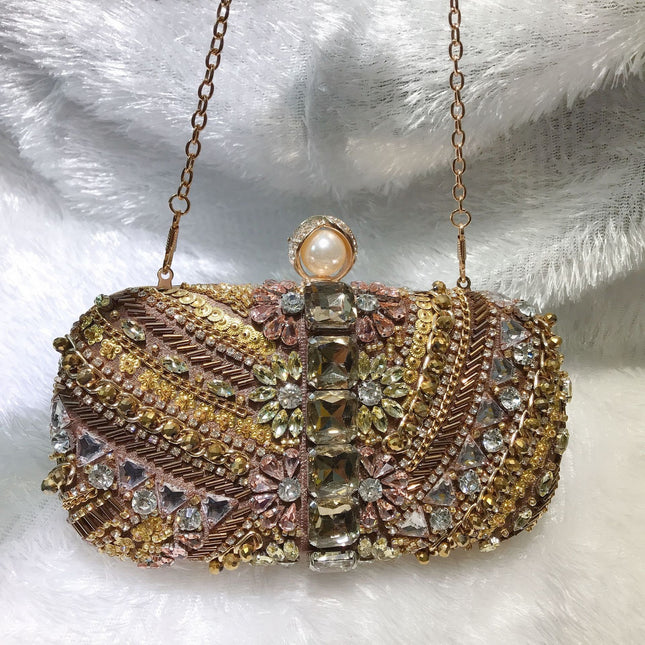 Beaded Bag Classic Handmade Bead Embroidered Evening Bag Retro Coffee Gold Evening Bag Women's Nightclub Clutch Cosmetic Bag