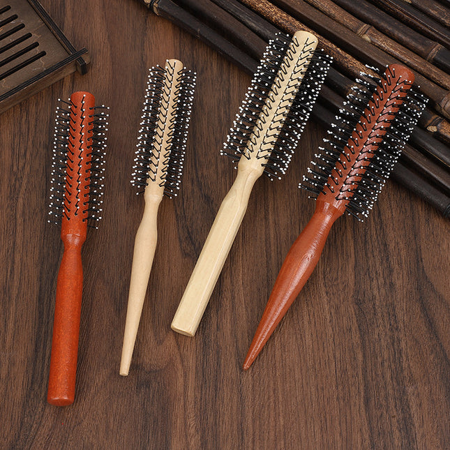 Curly Hair Comb Children's Special Wooden Curly Comb Blowing Style Comb Buckle Barber Shop Hair Salon Professional Cylinder Roll Comb Foreign Trade