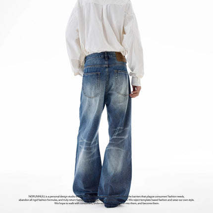 Jiamu American-Style King of Cattle Selvedge Denim Hand-Rubbed Cat Whisker Washed Jeans Men's Loose Draped A-Line Trousers