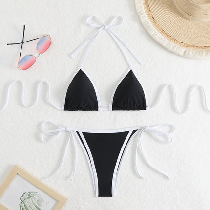 2025 New Amazon European and American Color-Blocked Halter Sexy Bikini Swimsuit Women's Beach Hot Spring Swimsuit Bikini