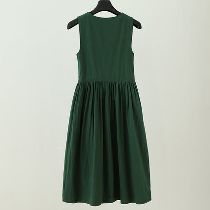 2026 Summer Japanese Style Plus-Size Petite Art Student Sleeveless Sweet First Love French Green Dress for Women