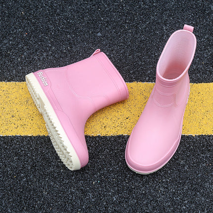 Rain Boots, Women's Mid-Calf Shoes, Adult Women's Shoes, High-Top Non-Slip Shoes, Work Rubber Shoes, Women's Waterproof Low-Heeled Shoes with Removable Cotton Lining