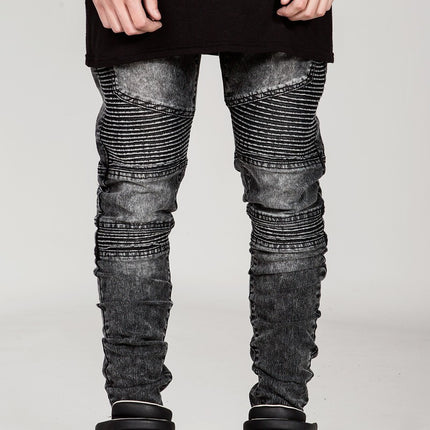 H Pants Men's WIS Amazon Pleated Motorcycle Cross-border Trendy Brand Slim-fit AliExpress eBay Stretch Jeans