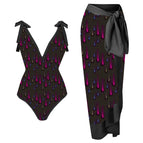 Colorful bikini with black bottom + colorful gauze skirt / S