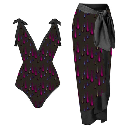 Cross-Border Bikini Beach Skirt Two-Piece Swimsuit Printed Belly-Covering Slimming Lace-Up European and American Amazon Foreign Trade Swimwear