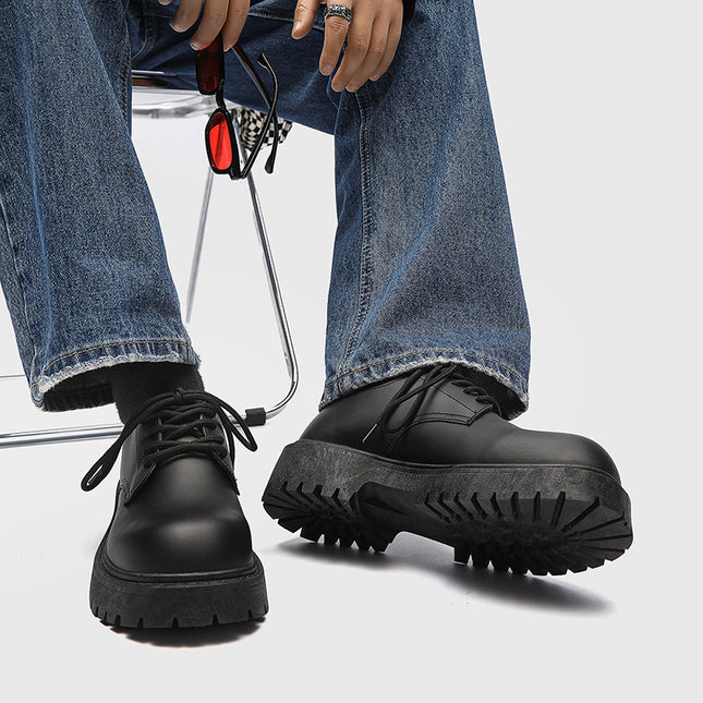 Cross-border plus size men's leather shoes 2024 new autumn niche British casual men's shoes thick bottom increased black big head