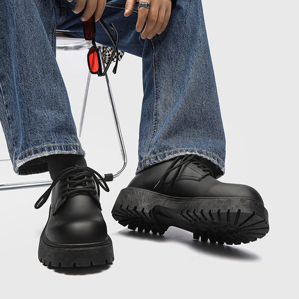 Cross-border plus size men's leather shoes 2024 new autumn niche British casual men's shoes thick bottom increased black big head