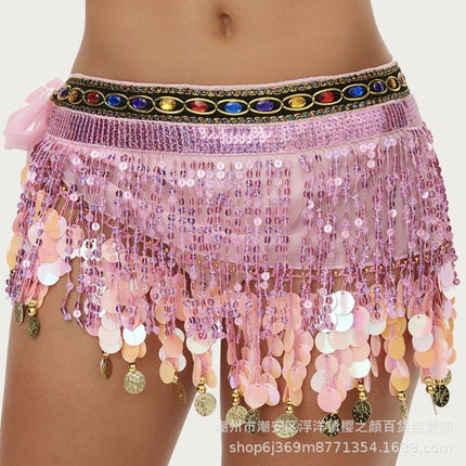 Cross-border explosions belly dance waist chain sequins tassel dance hip towel Indian dance gong pure color film practice waist towel