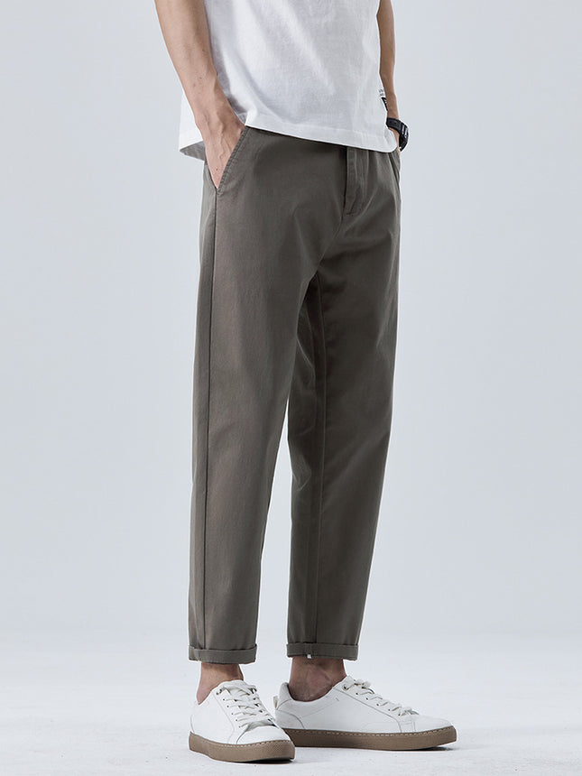 Summer Thin Pure Cotton Casual Pants for Men, Slim Straight-Leg High-End Slim-Fit Cropped Pants, Stretchy and Trendy for Boys