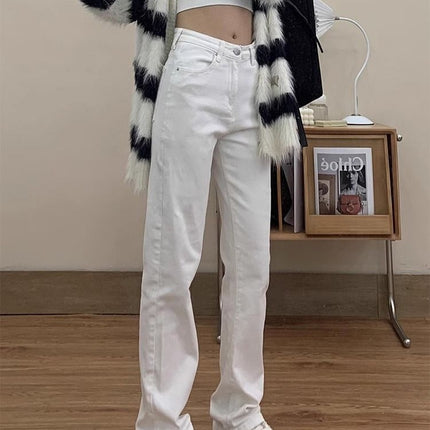 White High-Waisted Straight-Leg Extended Jeans for Tall Women 170 Early Autumn Slimming Hot Girl Floor-Length Cigarette Pants