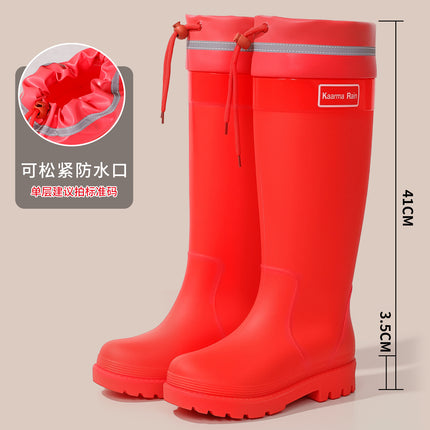 Brand Direct Sales Rain Boots, Extra High Women's Rain Boots, Black Boots, Fashionable Women's Rubber Shoes, Fashionable Drawstring Long Water Boots
