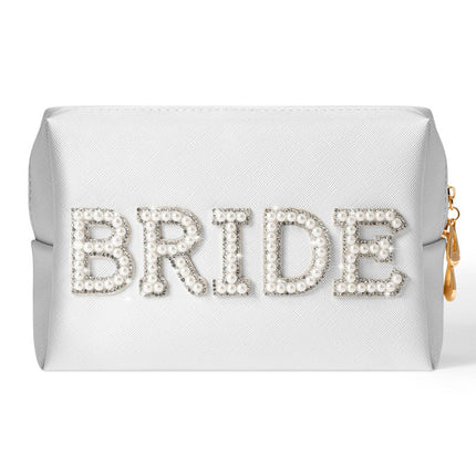 Cross-Border Exclusive Pearl Letter Cosmetic Bag Bridal Wedding Mrs/Bride Makeup Storage Bag Amazon Bestseller