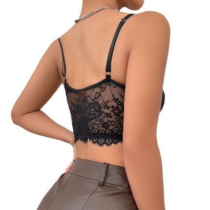 Summer New Fashion All-match Solid Color Lace Slim-fit Slimming Hollow-out Beauty Back Women's Outer Wear Camisole Vest
